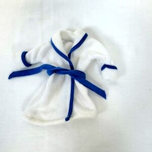Barbie 1998 Bath Boutique‎ White Blue Trim Terry Cloth Replacement Bathrobe Vtg